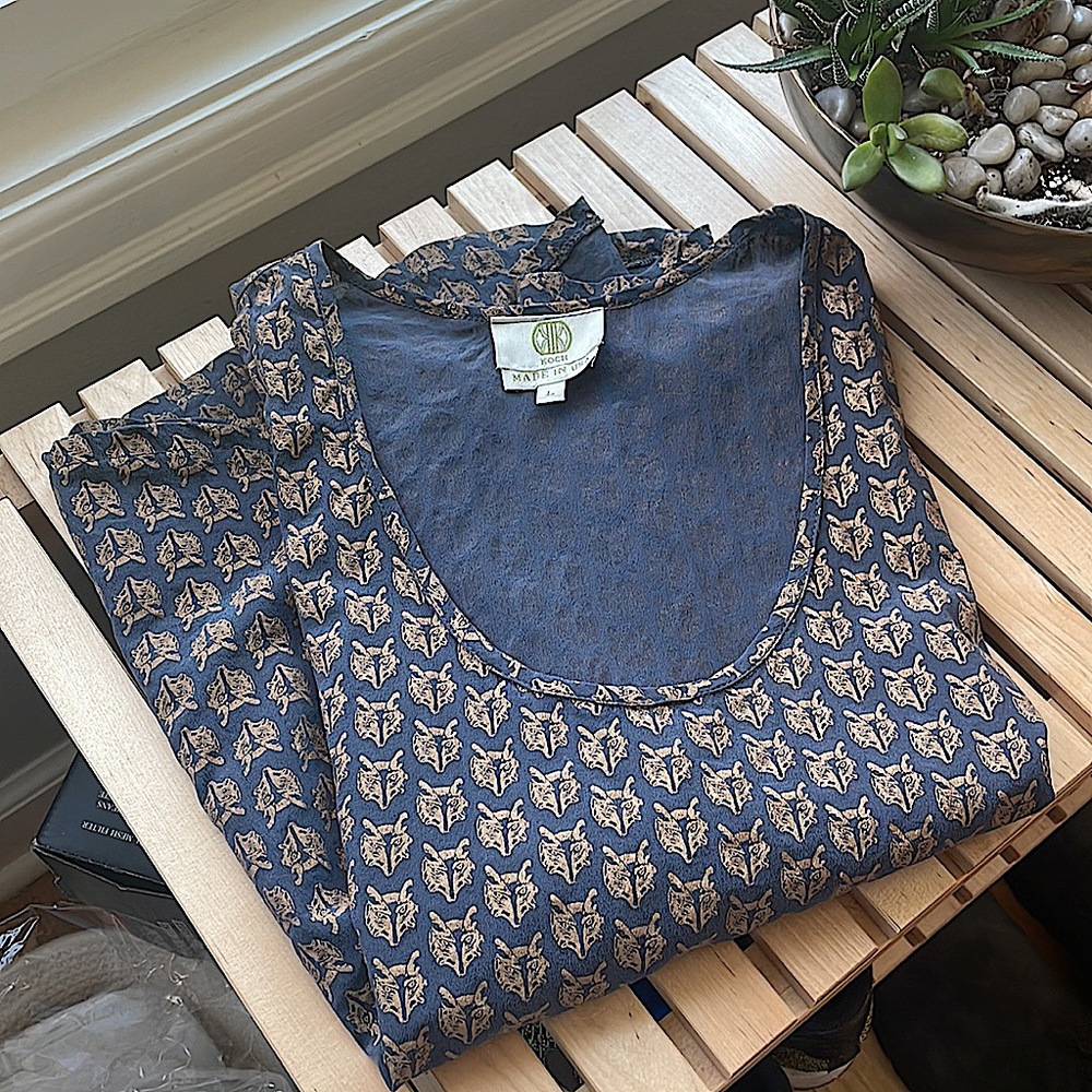 KOCH, Silk Gold Fox Tank Top Blouse, L - Picture 4 of 10